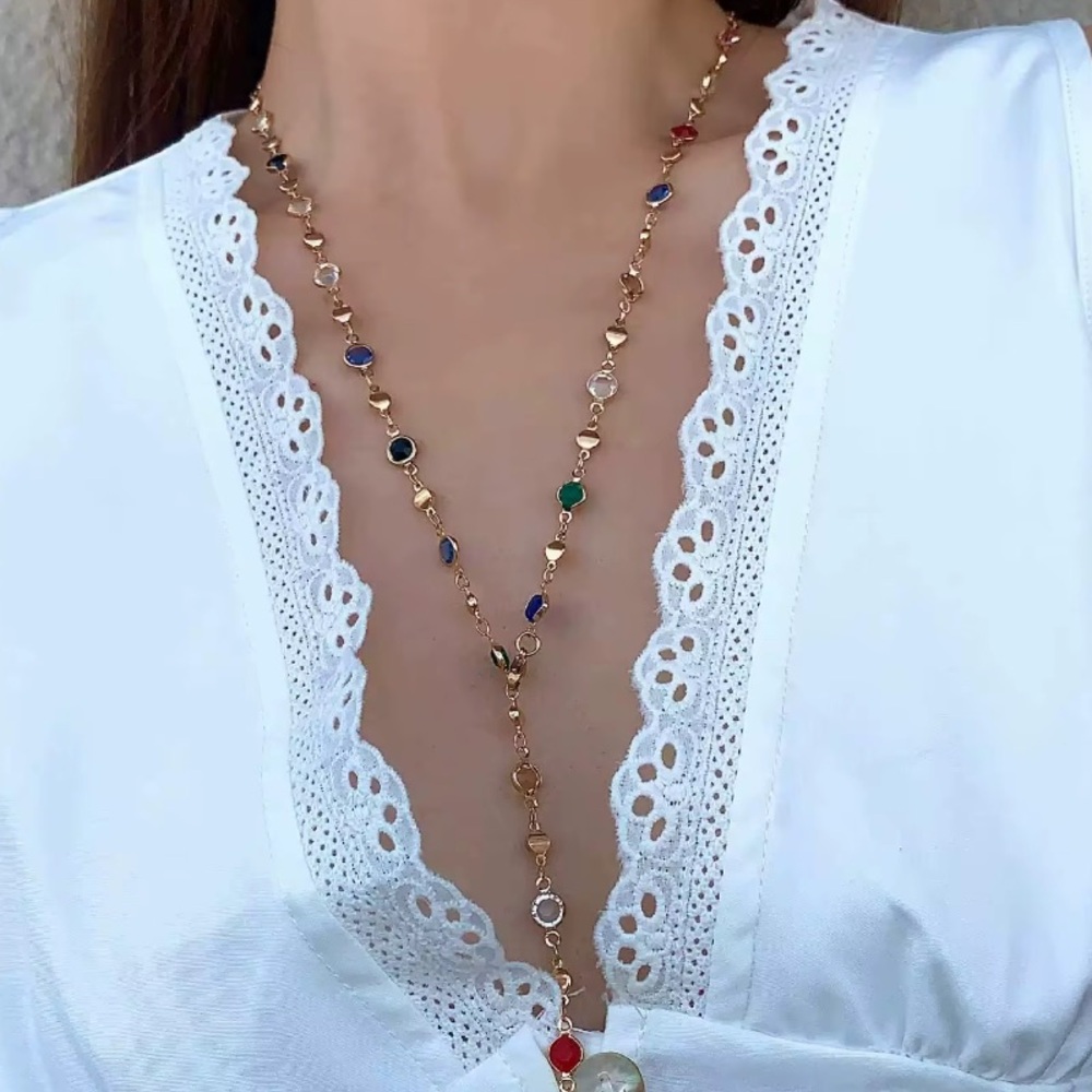 Bohemian Multi-Colored Stone long Y Necklace
